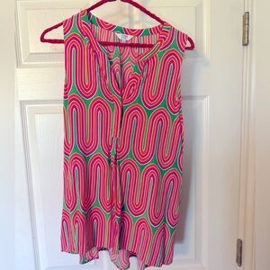 Crown & Ivy Pink, Green and Orange Graphic sleeveless blouse size L